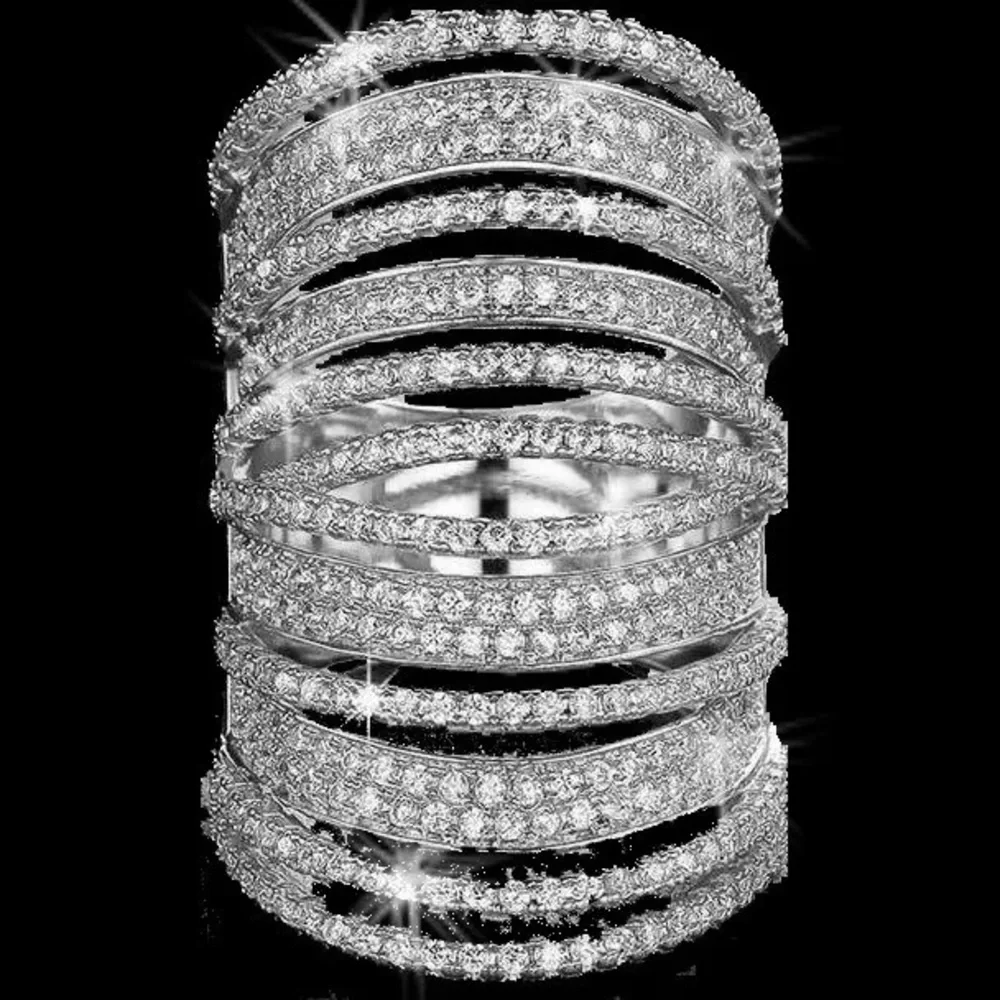 NEW HUGE PAVE Set Diamond Cz Cocktail Statement ladies Wedding band Ring Silver